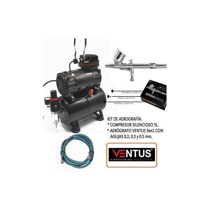 Kit de aerografía 3en1 compresor de 3 L - Ventus