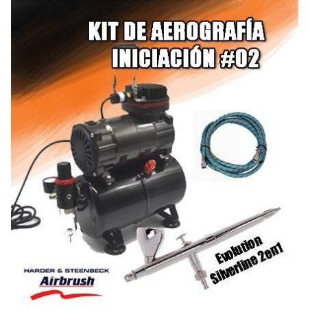 Kit de Aerografía Iniciación Evolution Silverline 2en1 compresor 3L.
